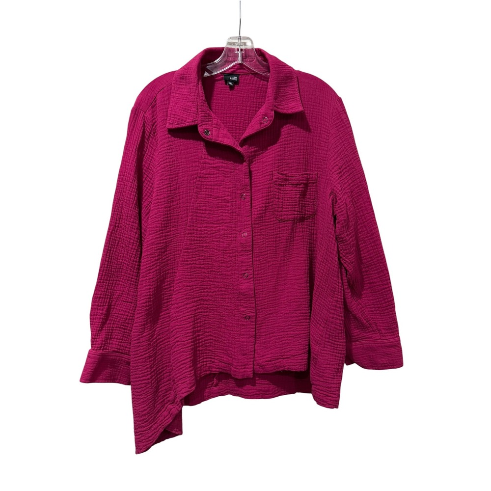 Lisa Bayne Womens XXL Pink Cotton Double Gauze Button Down Shirt Lagenlook USA
